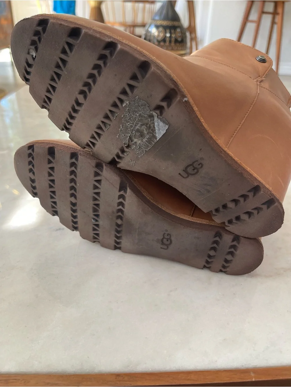 UGG Women's Tan Leather Wedge Ankle Boot 8